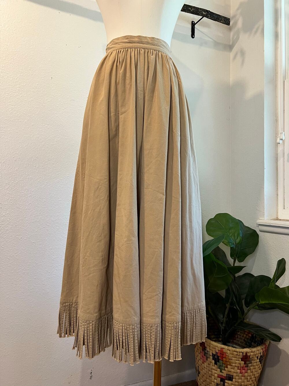 Diamond L Western Tan 100% Cotton Fringe Trim Maxi Skirt Size XS USA Made